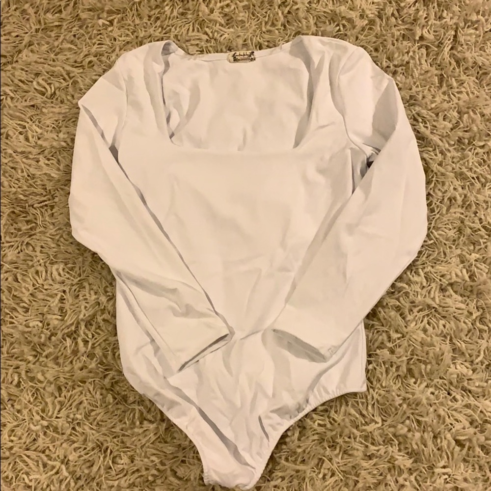 Free People White Square Neck Bodysuit